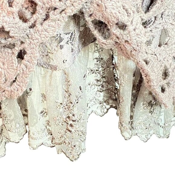 Crochet Sleeveless Top 1X Deep Taupe/Mocha With Intricate Floral Accents At Neck - Picture 7 of 10